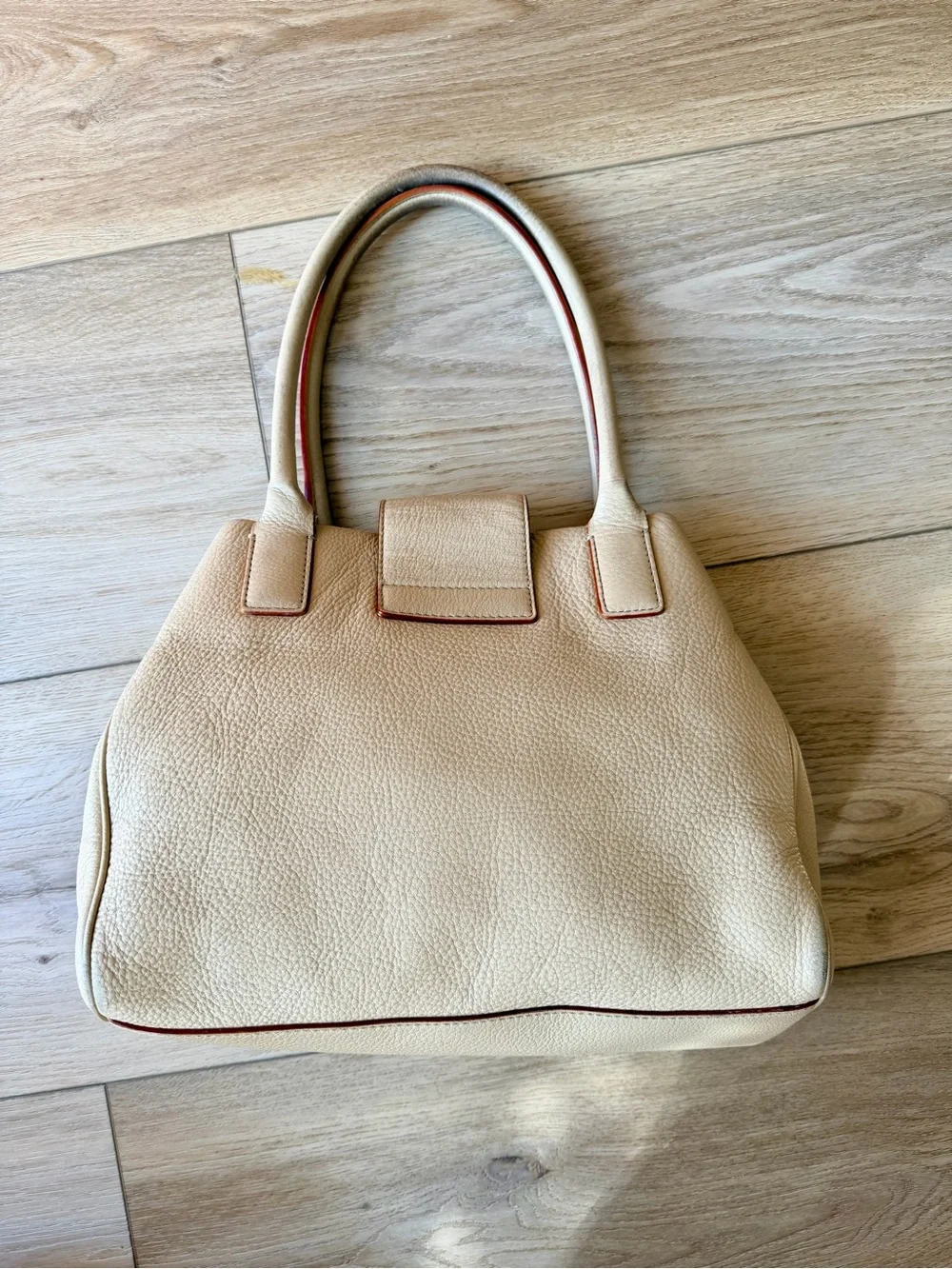 Y2K Kate Spade Large Dome Satchel Ivory Leather with Polka-dot interior